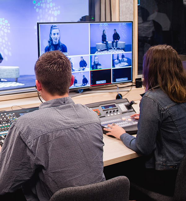 ACU media students working in the production studio