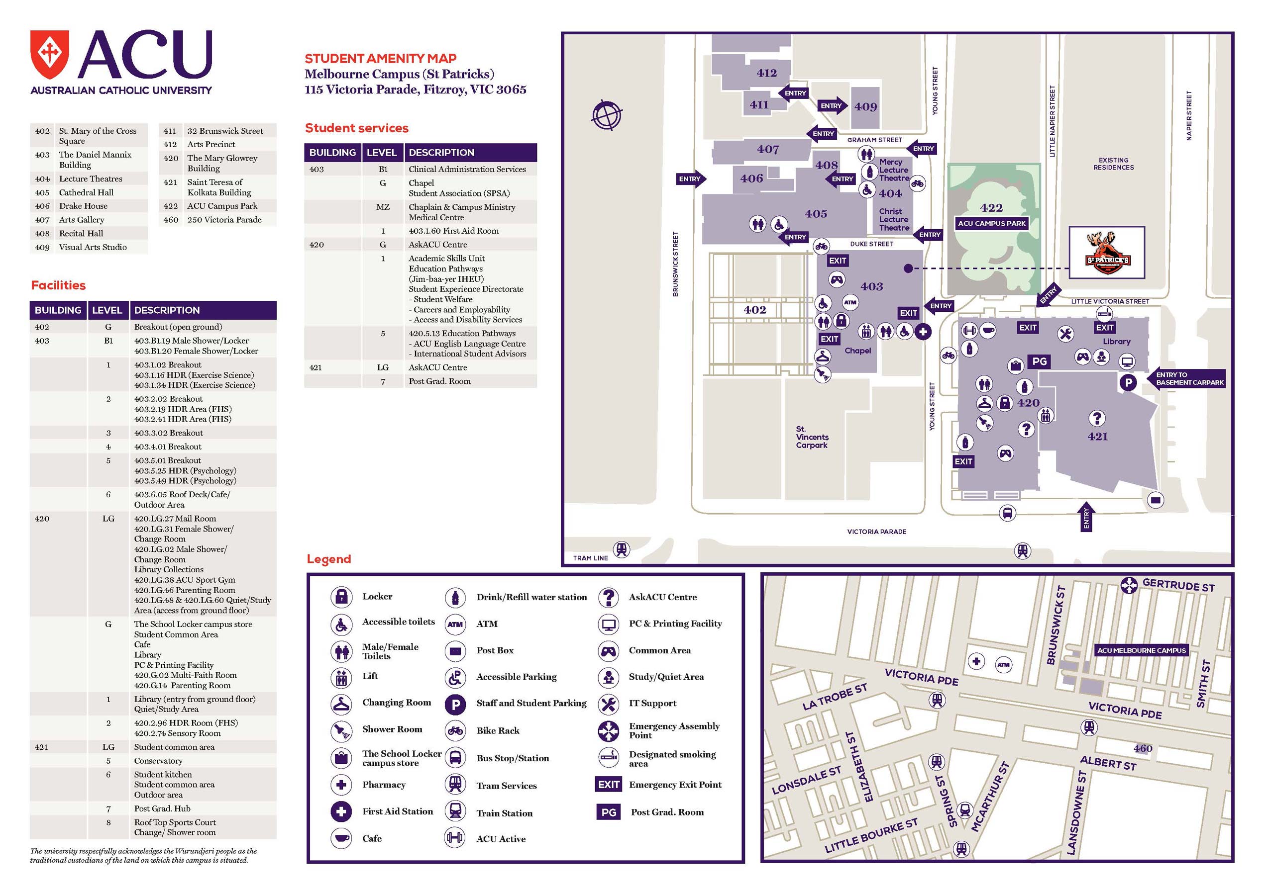 map of Melbourne campus amenity map